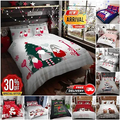 £15.99 • Buy Santa Xmas Duvet Cover Set & Pillowcase Soft Reversible Christmas Bedding Quilt