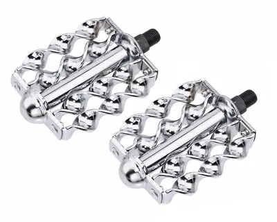 Vintage Bicycle Lowrider Double Flat Twisted Pedals 1/2 In Chrome. • $53