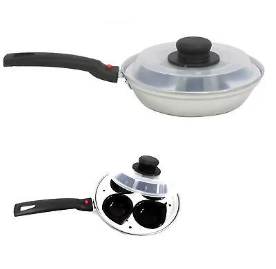 Egg Poacher 4 Cup With Plastic Lid Pan Poached Maker Non-Stick Boiler • £10.94