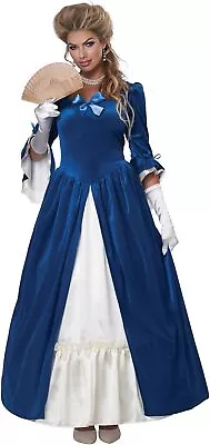 Colonial Era Martha Washington Blue Lady Fancy Dress Up Halloween Adult Costume • $56.63