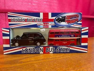 £29.46 • Buy London Bus & Taxi Diecast Pull Back & Go Action Cars Toys Miniature Red Black