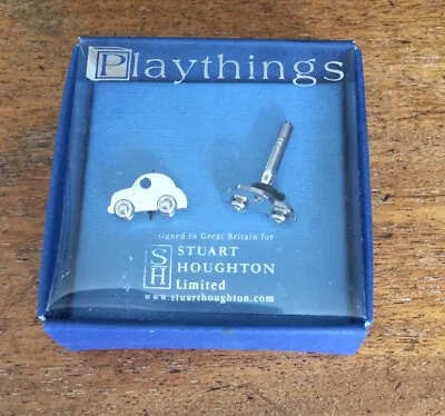 £8.99 • Buy Stuart Houghton Car Cufflinks Silver Tone VW Beetle Playthings Design GB Gift ⭐️