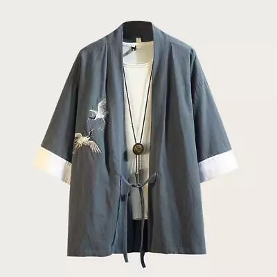 Ancient Men's Loose Cotton Hemp Embroidery Jacket Crane Dragon Pattern Hanfu • $23.63