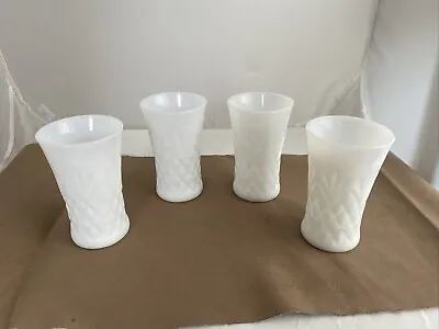 Vintage Anchor Hocking Pineapple Pattern Set Of 4 Milk Glass Tumblers 5” Tall • $6.80