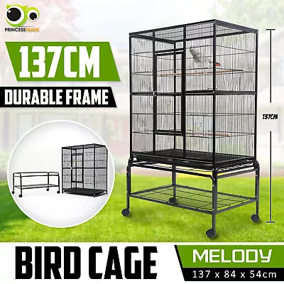 Bird Cage Parrot Aviary Pet Stand-alone Budgie Perch Castor Wheels Large 137cm • $146