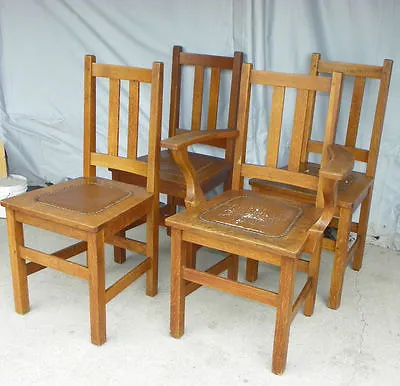 Antique Set Of Four Matching Mission Oak Chairs Made By Limbert Arts & Craft • $1400