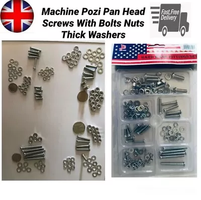 133 Pcs Assorted Zinc Machine Pozi Pan Head Screws Bolts With Nuts Thick Washers • £3.94