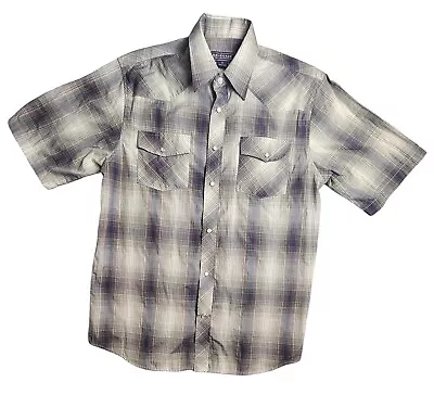 Vintage Renegade Western Shirt Mens M Black White Plaid Stripe Pearl Snap Rodeo • $8.09