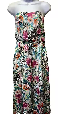 New GUESS Los Angeles Womens's M Multicolor Strapless Chiffon Maxi Dress Slit • $46.68