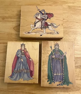 3X Medieval Fantasy Wood Rubber Stamps- King Queen & Knight- Stamps Happen (#10) • $28.50