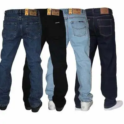 Mens Blue Circle Basic Designer Regular Fit Jeans All Waist & Leg Big King Sizes • £16.99