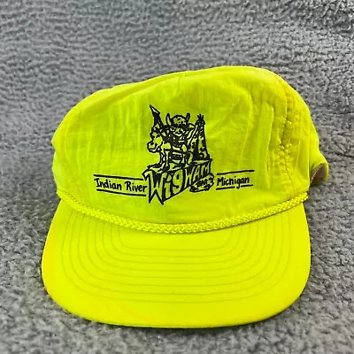 Vintage Indian River Michigan Hat Yellow Highlighter Neon Wigwam Bar Rope 90s • $24.83