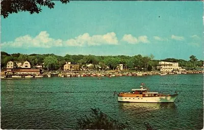 Boat On Lake Kalamazoo SAUGATUCK Michigan Chrome Postcard • $5