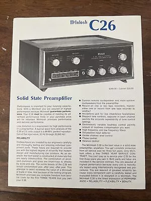 Vtg McIntosh Catalog Insert C26 Preamplifier Brochure • $7.96