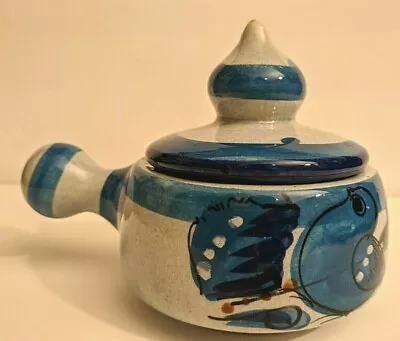 Tonala Mexico Pottery Bluebird Casserole Dish Bean Pot W/Handle Lid 7.5'x5.5' • $44
