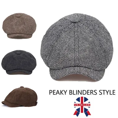 Peaky Blinders Hat Newsboy Flat Cap Herringbone Tweed Wool Baker Boy Gatsby New • £7.45