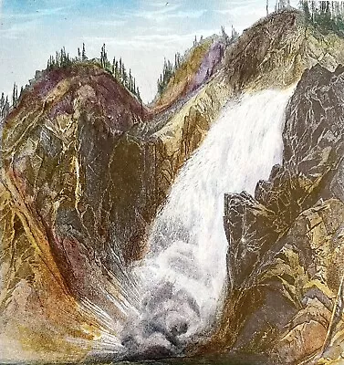 Upper Yellowstone Water Falls 1974 Lithograph Of Victorian Era Engraving DWW8A • $32.99