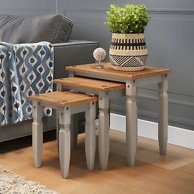 Corona Nest Of Tables Grey Wax Piccolo Solid Pine 3 Living By Mercers Furniture® • £49.99