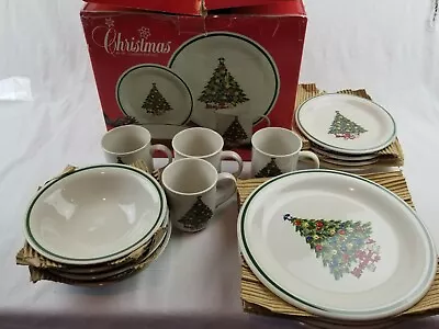 Mt. Clemens Pottery 16 Piece Christmas Tree Dinnerware Set With Original Box  • $45.95