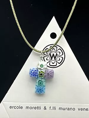 Authentic Murano Glass Millefiori Cross Pendant Necklace - ML 0.1 • $25.99