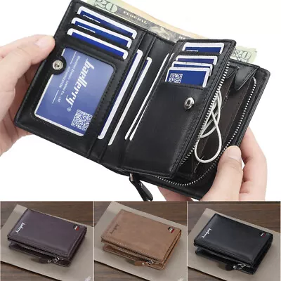 Mens Leather Wallet RFID Blocking Card Holder Zip Coin Pocket Bifold Purse US • $5.99