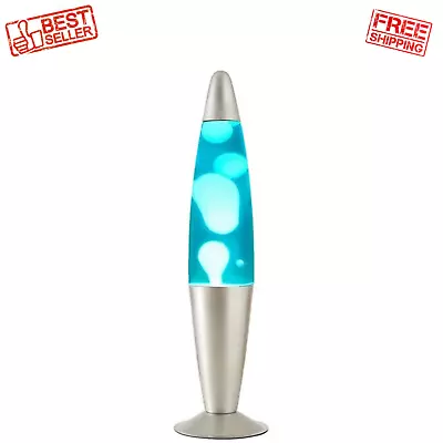 16  Blue Lava Motion Volcano Lamp White Wax In Blue Liquid Silver Metal NEW • $17.99