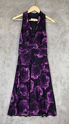 Evan Picone Dress Womens 8 Purple Floral Sleeveless Midi Stretch V Neck- 8582 • $14.99