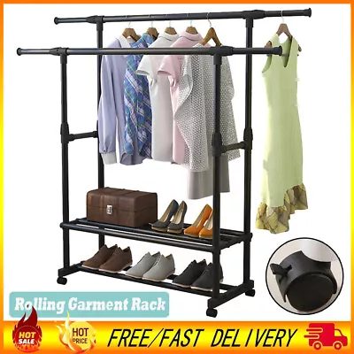 Heavy Duty Metal Clothes Rack Garment Display Rail Hanger Dryer Stand Expandable • $35.90