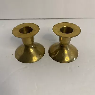 Pair Vintage Brass Candlesticks Candle Holders 2” X 2 3/8” Short Unmarked • $15.99