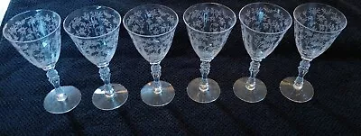 6 VTG Fostoria American Clear Glasses  In Chintz Pattern Footed  Cordial 5 1/2 . • $19.99