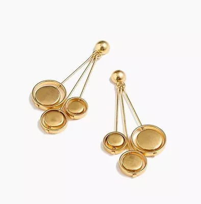 J Crew Gold 3 Orb Drop Earrings 2 1/2  Shiny Gold Post W/ Dust Bag MSRP $48 NWT • $22.88