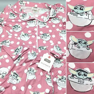 2pc Star Wars Slumber Baby Yoda Pajama Lounge Set Pink White Dot Munki S M L XL • $46.49