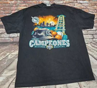 VINTAGE Florida Marlins 2003 World Series Champions T Shirt Mens XLarge Spanish • $29.95