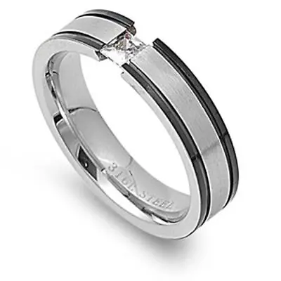 Men's White CZ Tension Ring Polished Stainless Steel Band New 5mm Sizes 7-12 • $7.89