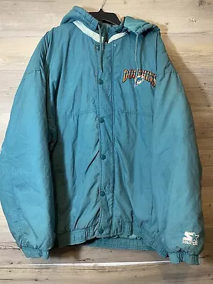 Vintage 90’s Miami Dolphins Starter Winter Puffer NFL Embroidered Jacket XL • $39.96