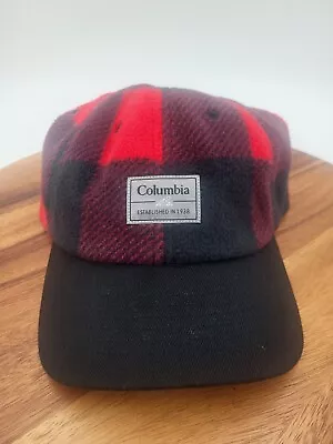 Columbia Plaid Wool Cap Red Black String Pull Adjustable OSFM (35.00) • $17.95