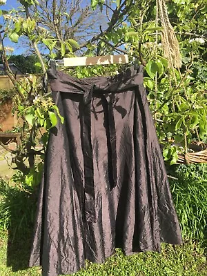 Monsoon Brown Sz 12 Crushed Taffeta 100% Silk Flared Lined Skirt • £14.99