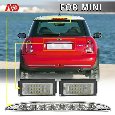 For 02-06 Mini Cooper R50 R53 White LED License Plate Lights & Third Brake Light • $42.11