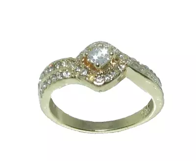 Ladies Women's Gold On Silver Clear CZ Stoned Dress Ring UK Size U • £34