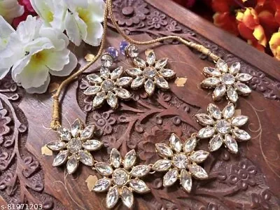 $14.24 • Buy Indian Gold Plated Choker Bridal Wedding Kundan Jewelry Necklace Earrings Set ..