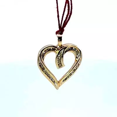 10K Yellow Gold Diamond Heart Pendant - 26 Diamonds • $119.99