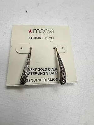 Macy's 925 18k Gold Over Sterling Silver Dangle Diamond Earrings Nwt • $39.99