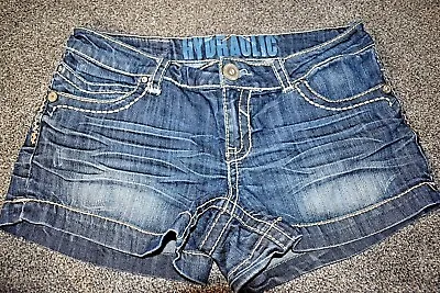 $29.99 • Buy D7 11/12 (W 36 ) HYDRAULIC Jeans LOLA Low Rise Stretch Denim Shorts Thick Stitch