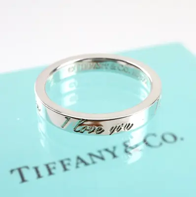 Tiffany & Co. I Love You Notes Silver Band Narrow Ring Size 3.75 W/Box & Pouch • $175