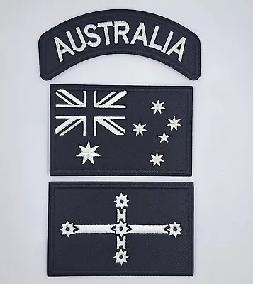 AUSTRALIA B&W 3 Pc Biker Harley Davidson Vest Embroidered Patches Iron Sew On 2 • $21.80