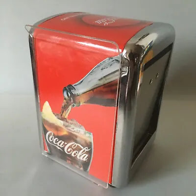 Metal COCA-COLA Coke Paper Napkin Serviette Dispenser W/ Menu Holder Retro • £16.79