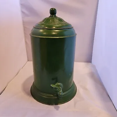 Metal Water Cooler Antique 18  Tall W/ Dispenser Spigot Green Galvanized Inside • $75