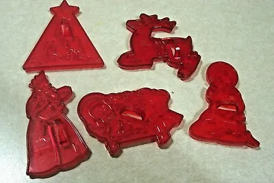 $11.99 • Buy 5 - Vintage HRM Red Christmas Cookie Cutters Reindeer, Mary, Baby Jesus Nativity
