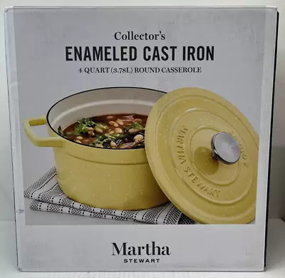 Martha Stewart Enameled Cast Iron 4qt Round Covered Dutch Oven Lemon Yellow Nib • $71.90