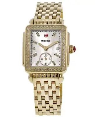 New Michele Deco Mid MOP Diamond Bezel Gold Tone Women's Watch MWW06V000124 • $2250.60